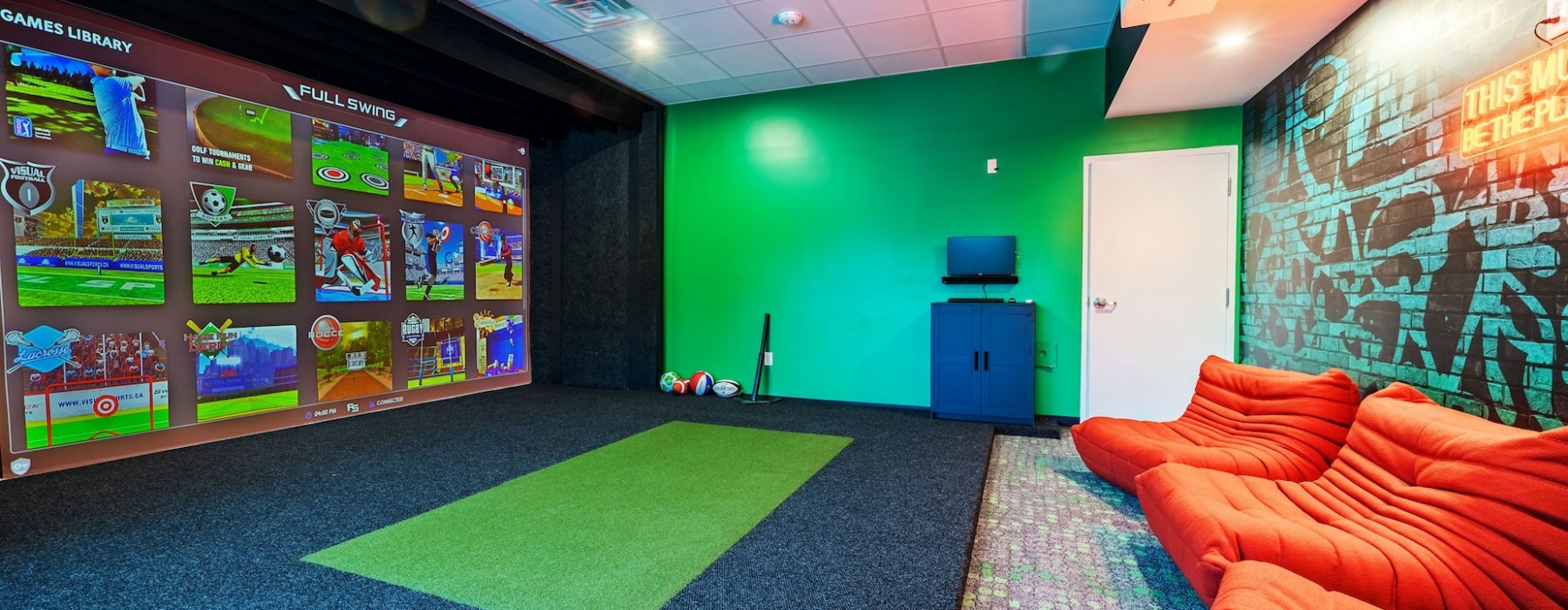 a projector screen in a room